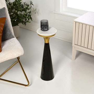 Oliver 22.25" Mid-Century Glam Retro Metal Drink Table with Marble Top